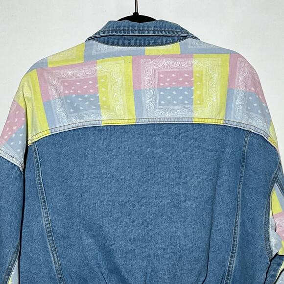 True Vintage 80’s Davi & Dani Patchwork Bandana  Jean Jacket Women’s Size S - Picture 9 of 13